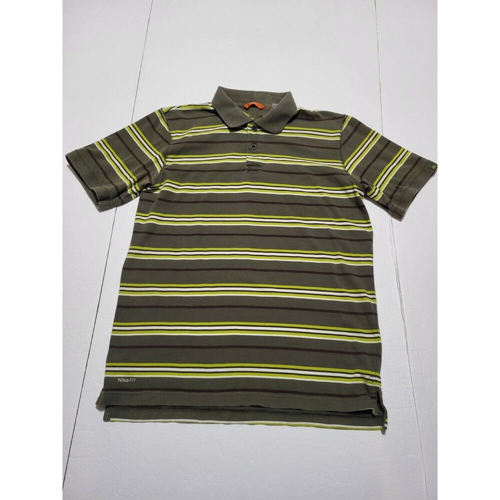(#L4)Nike ACG Fit Dry Polo Shirt Mens S Green Striped Short Sleeve All Condition